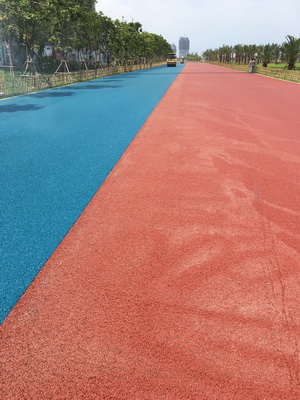 厦门环东海旅游浪漫线红蓝两色彩色沥青SMA路面试验段顺利施工