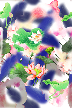 水彩云纹底清晰荷花