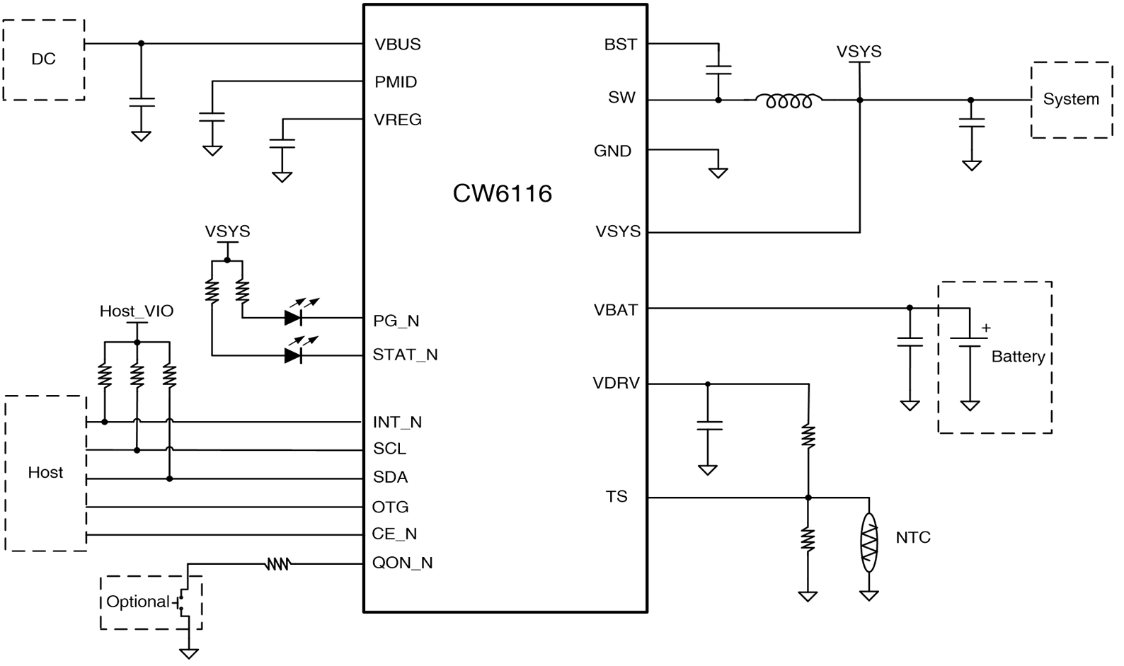 cw6116 3a开关式充电芯片支持电源路径管理