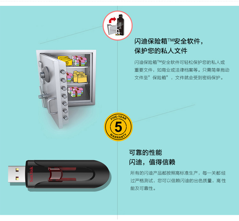 闪迪酷悠CZ600-USB3.0 U盘 加密商务型