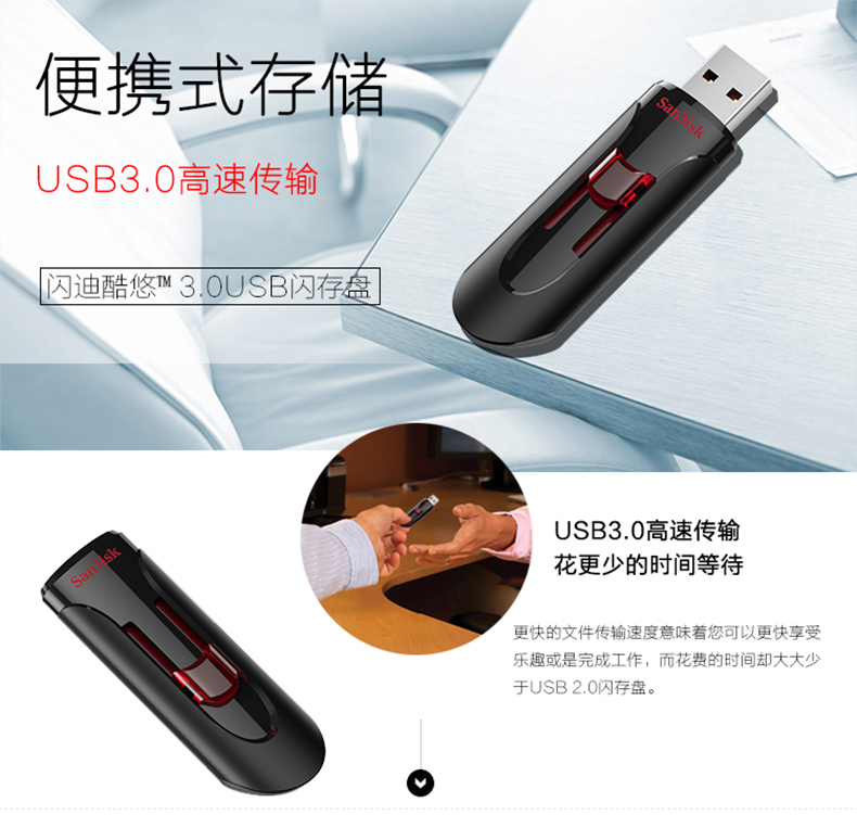 闪迪酷悠CZ600-USB3.0 U盘 加密商务型