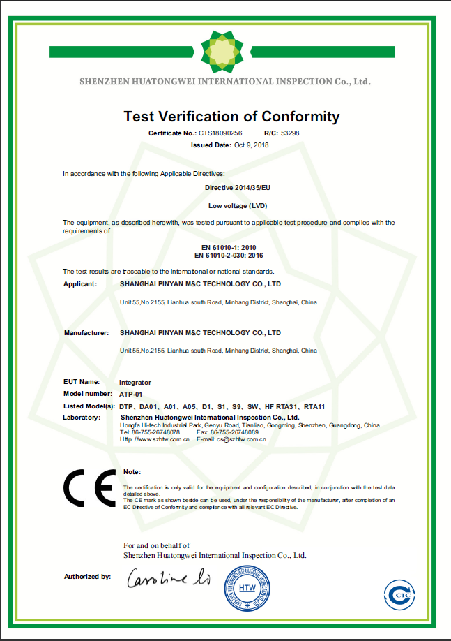 MEATROL INTEGRATOR CE-LVD certificate
