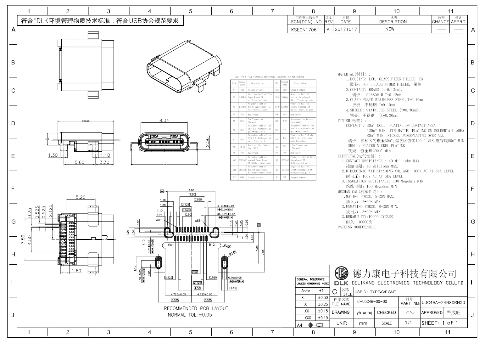 USB 3.1 TYPE-C/F SMT