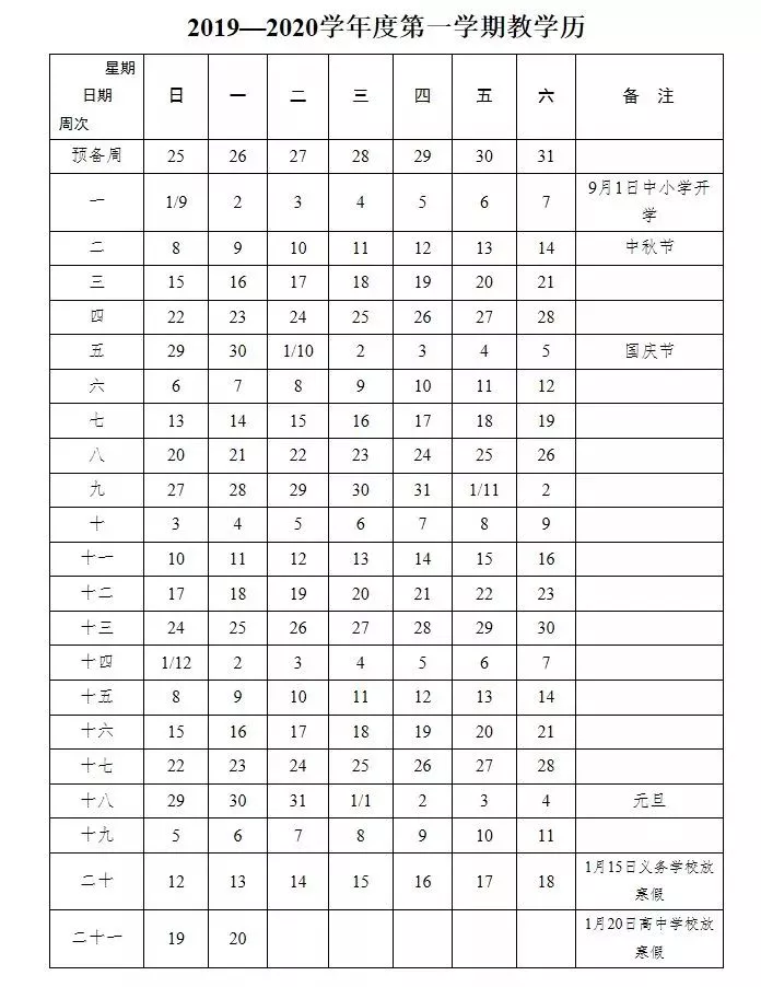 2019—2020学年度普通中小学教学历、教学时间安排出炉 2019—2020学年度普通中小学教学历、教学时间安排出炉