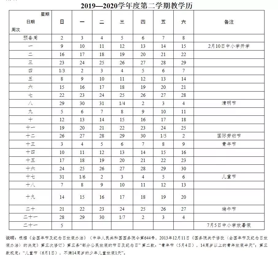 2019—2020学年度普通中小学教学历、教学时间安排出炉 2019—2020学年度普通中小学教学历、教学时间安排出炉