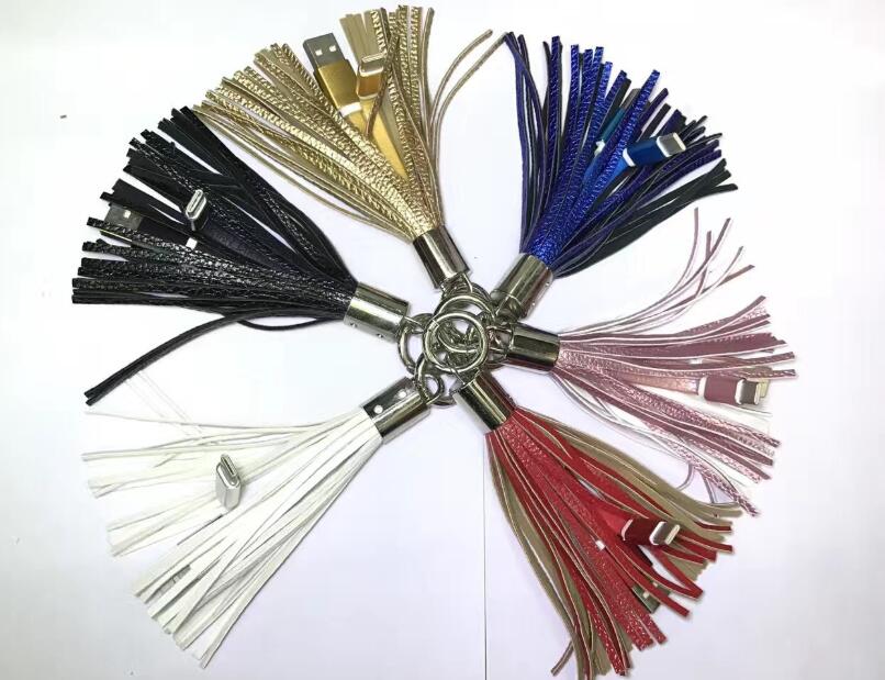 Leather fringed key buckle data charging cable