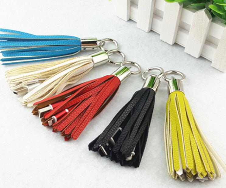 Leather fringed key buckle data charging cable