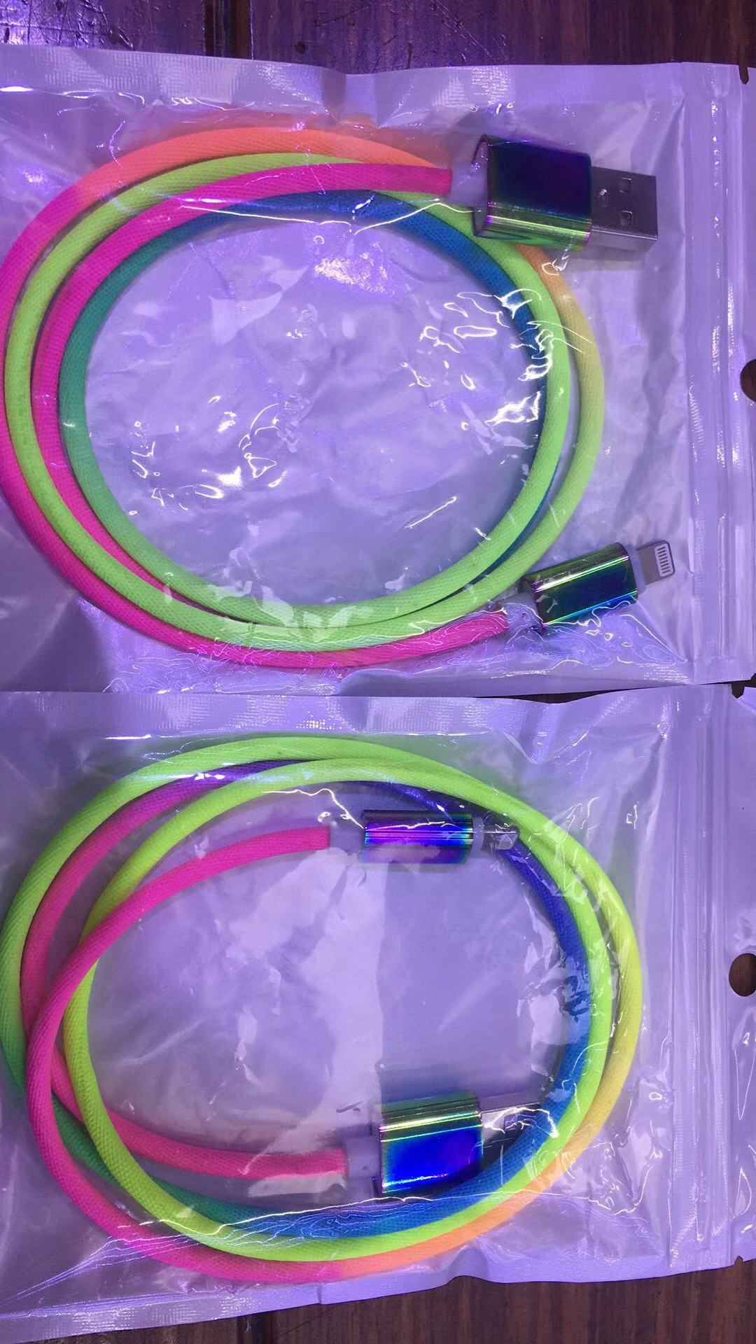 USB Mobile Data Charger Cable Rainbow lighting