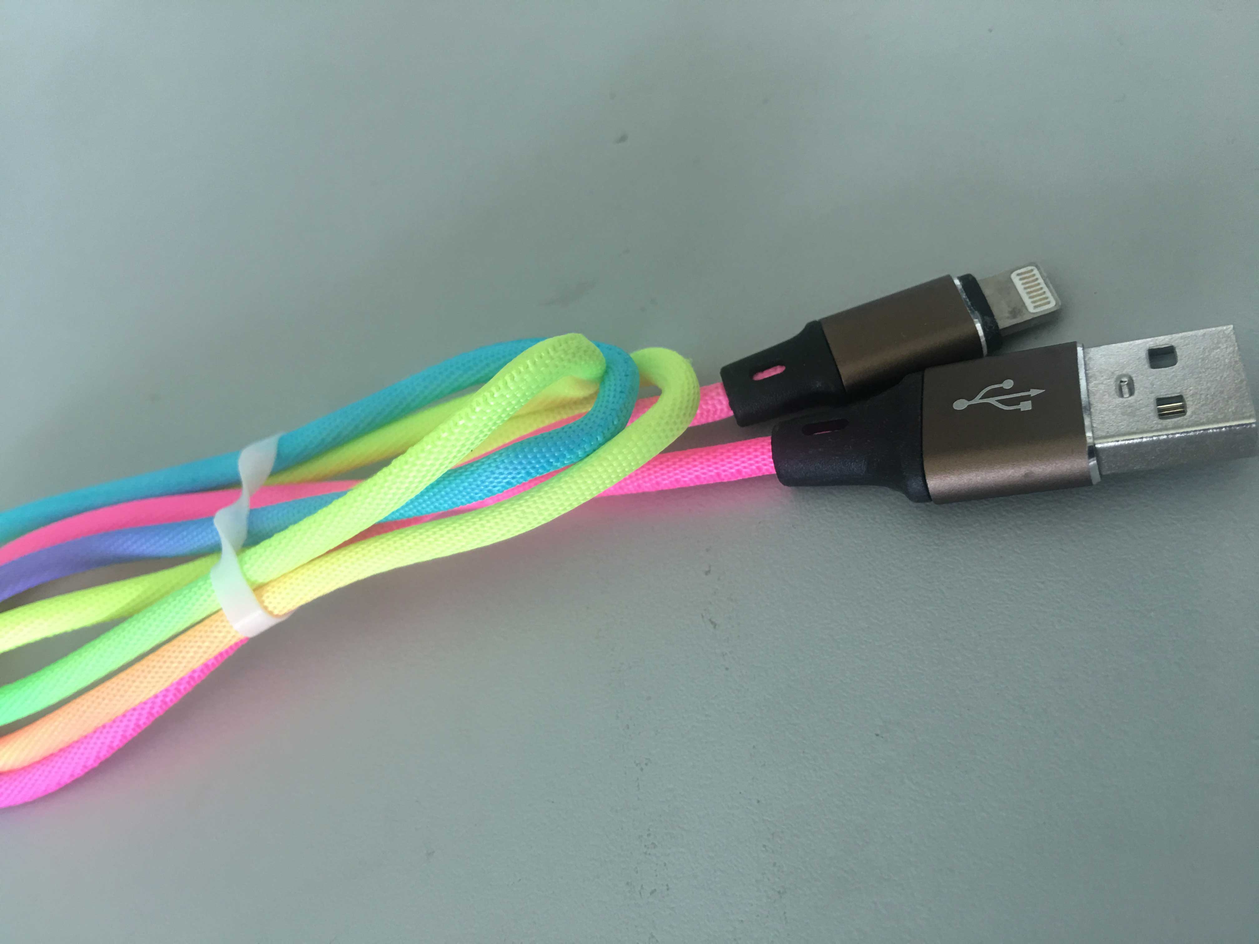 USB Mobile Data Charger Cable Rainbow lighting