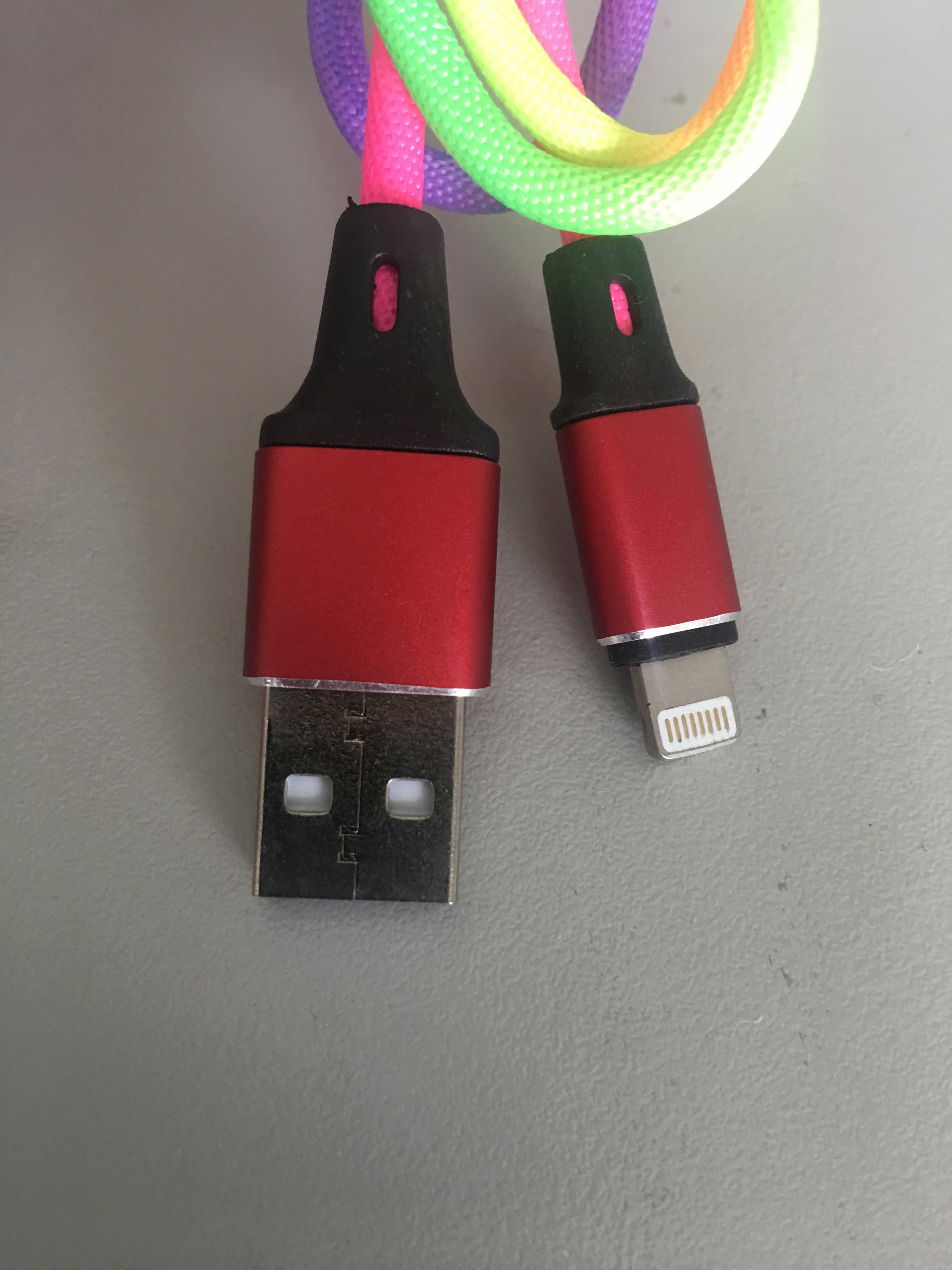 USB Mobile Data Charger Cable Rainbow lighting