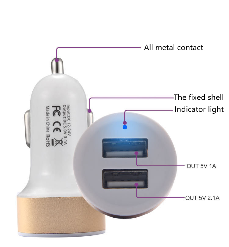 USB Car Charger Round 2ports