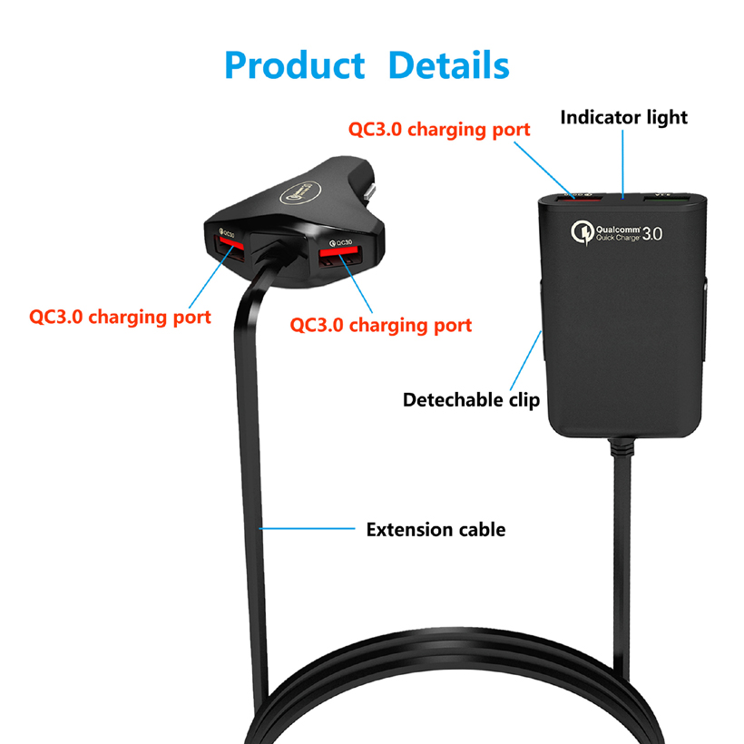 QC3.0 USB Car Charger with 4ports