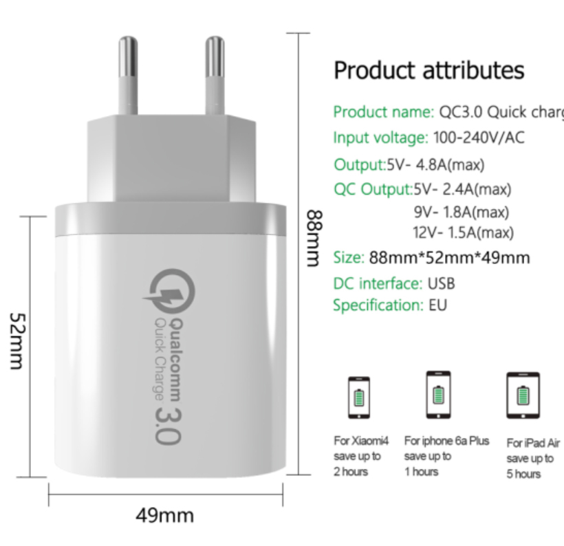 QC3.0 quick  Wall Chatger  for mobile phone