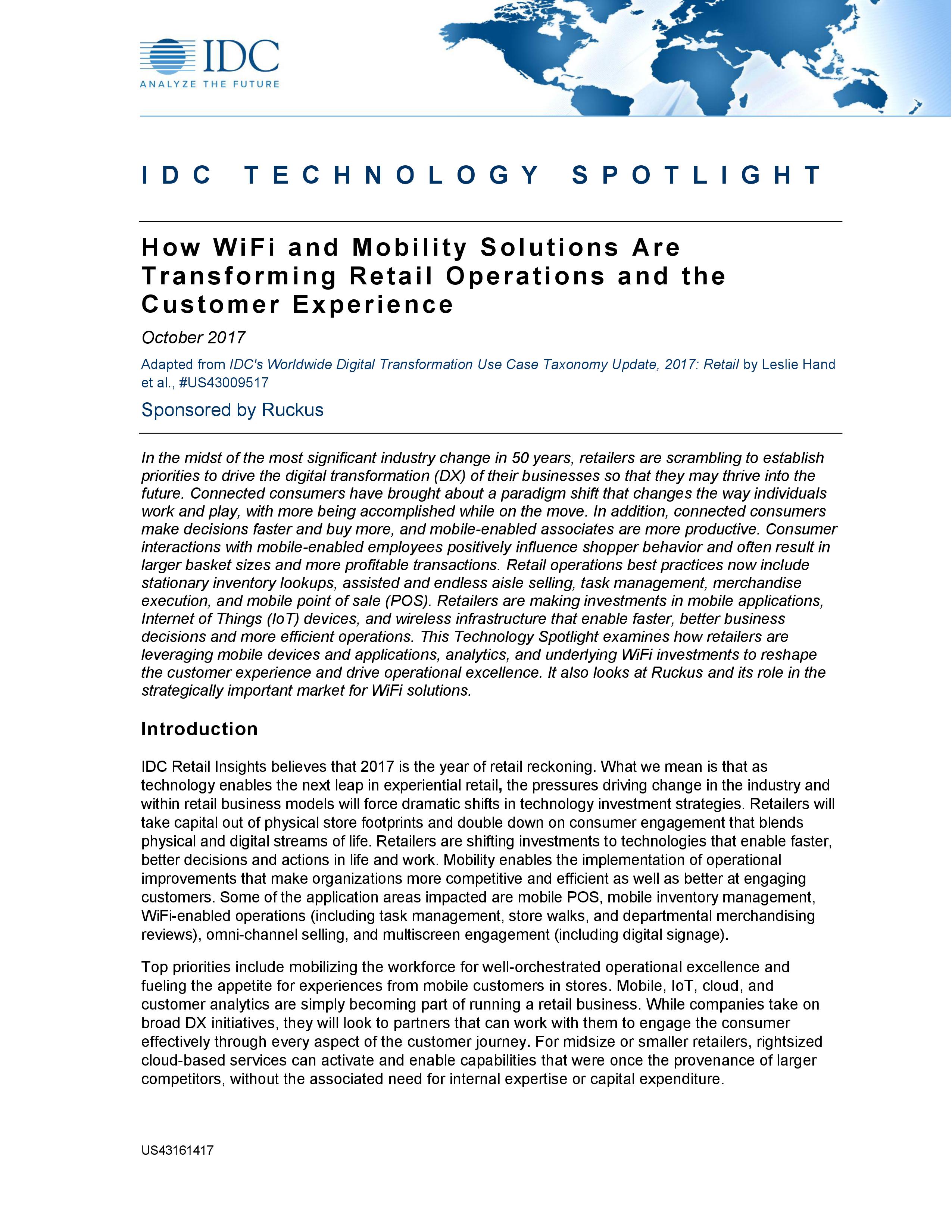 IDC 技术聚焦：Wi-Fi 和移动解决方案如何改变零售运营和客户体验(白皮书）