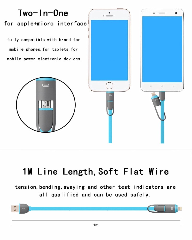 USB Micro+ lighting data cable Flat