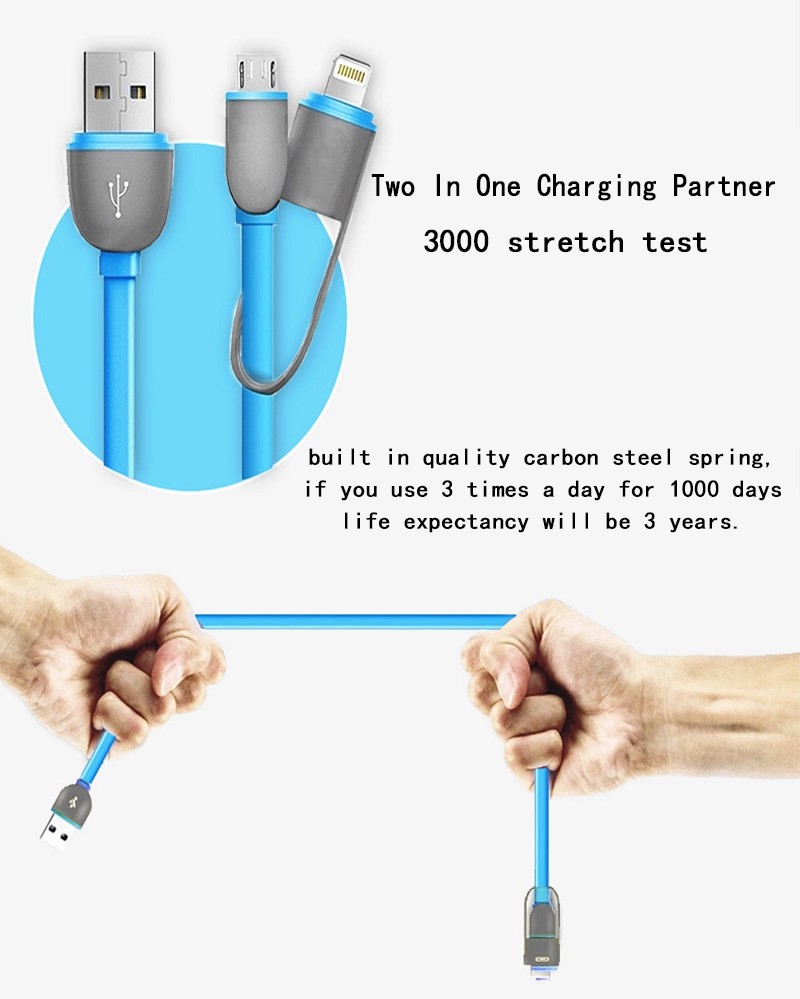 USB Micro+ lighting data cable Flat