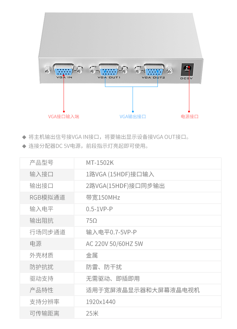 迈拓MT-1502-K  2口150MHZ分频器（一进二出）