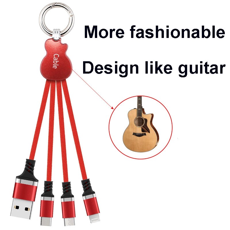 New trending Guitar design 3 in 1 keychain multi usb cable