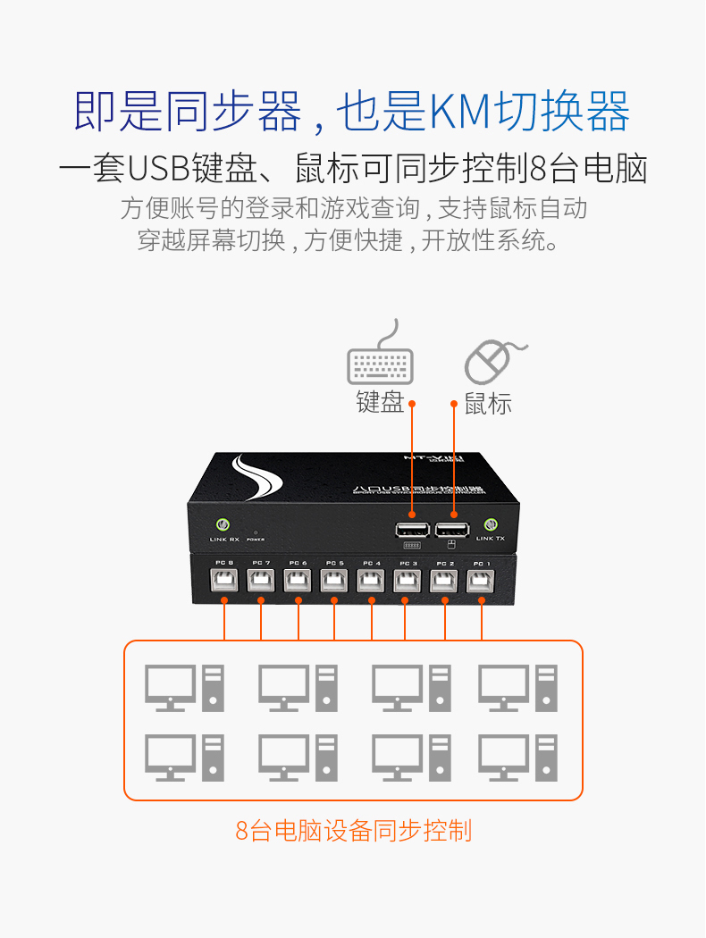 迈拓 MT-KM108-U 8口键鼠同步器