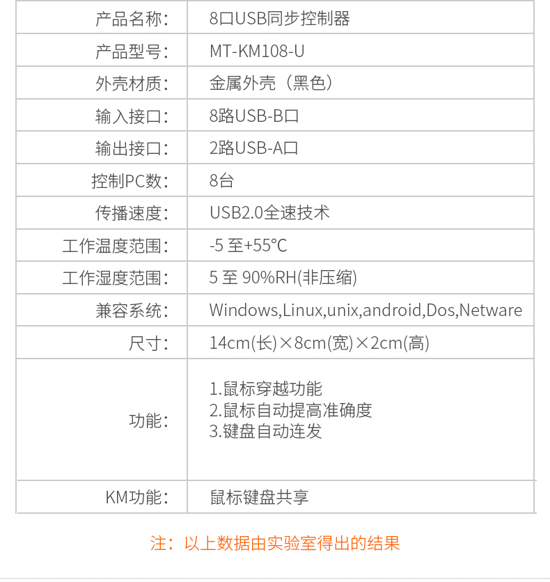 迈拓 MT-KM108-U 8口键鼠同步器