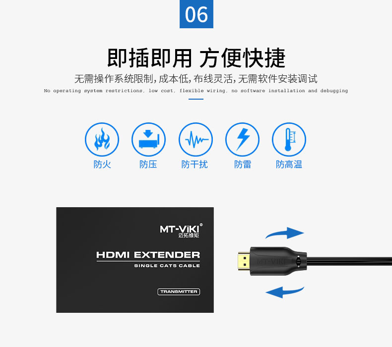 迈拓MT-ED06 HDMI信号放大器 延长器 HDMI转RJ45 单网线延长100米