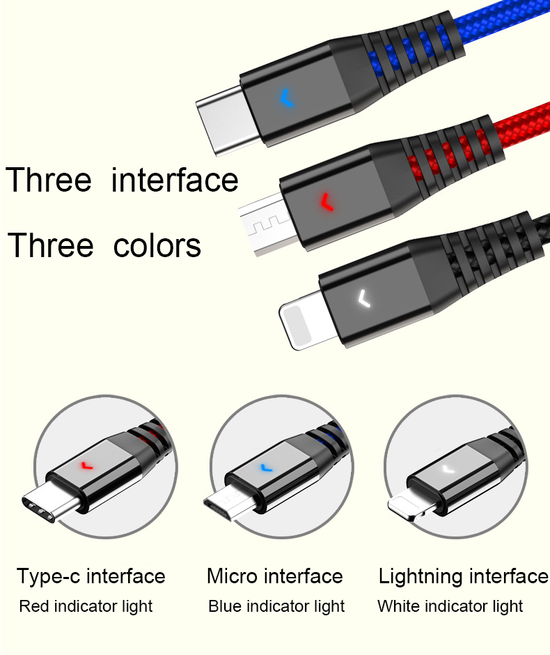 Three-connector cable with light