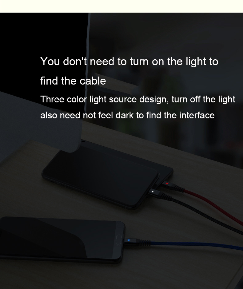 Three-connector cable with light