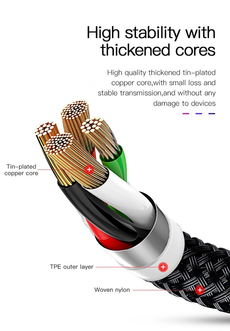 Three-connector cable with light