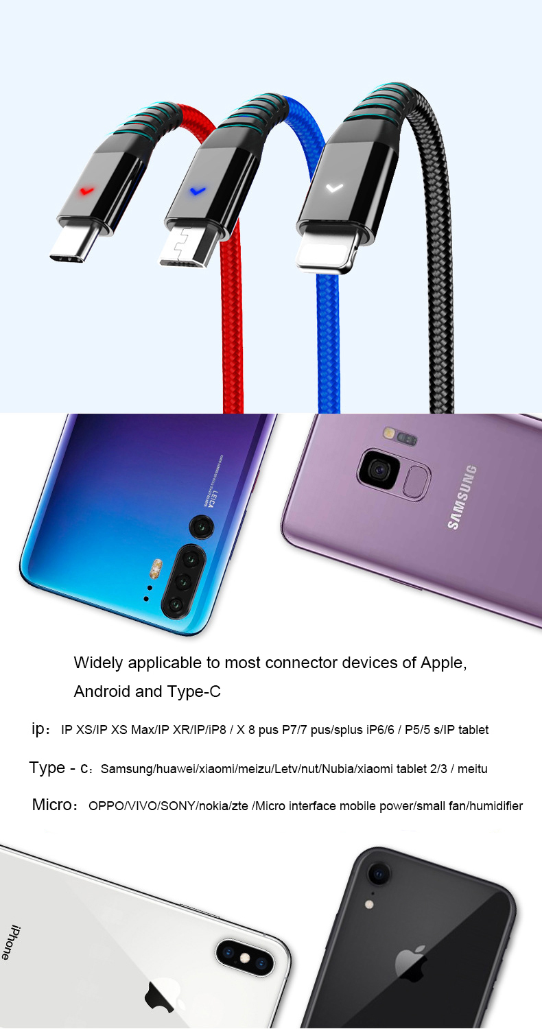 Three-connector cable with light