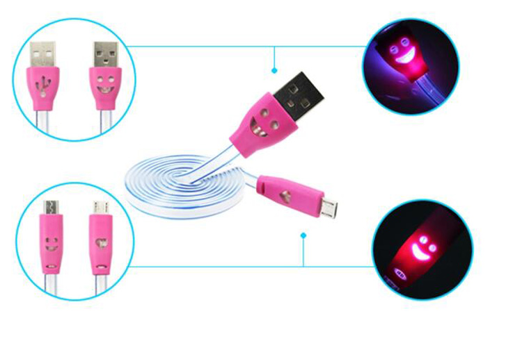 Smiling LED lighting data charging cable Micro