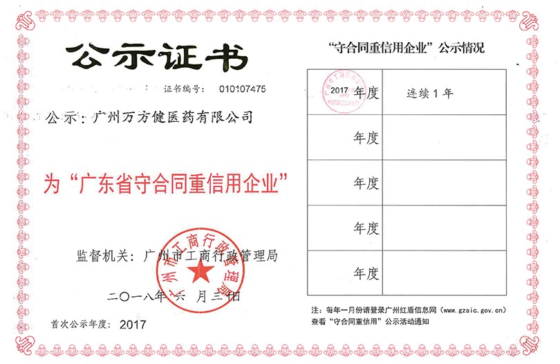 守合同重信用企业证书(万方健) 守合同重信用企业证书(万方健)