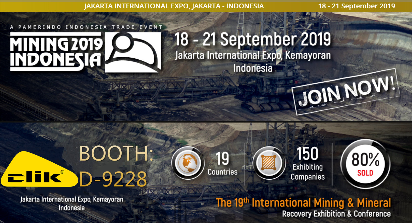 Mining Indonesia 2019 to start. Meet CLIK at Booth: D-9228