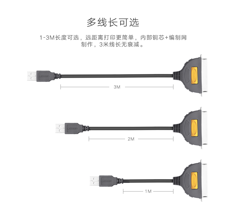 绿联CR124  并口转usb打印机数据线36针25数据连接线电脑打印线