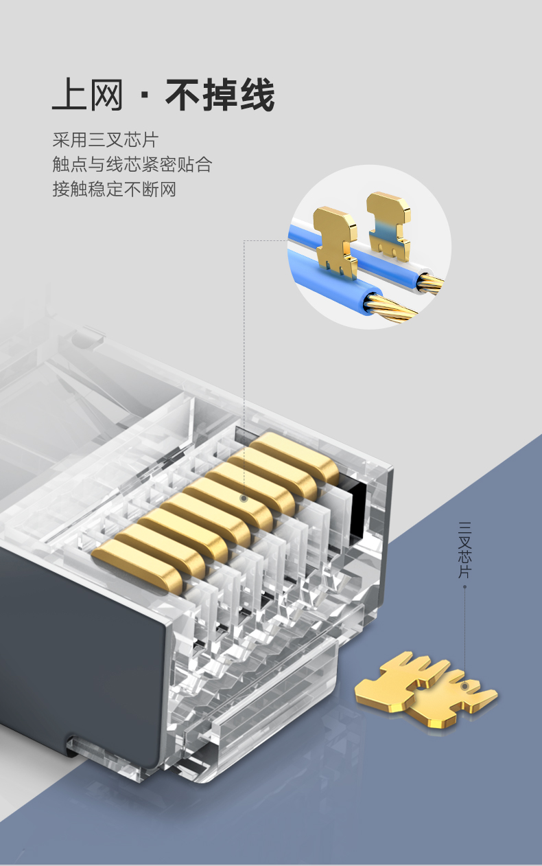 绿联NW110-超六类非屏蔽水晶头100个/盒