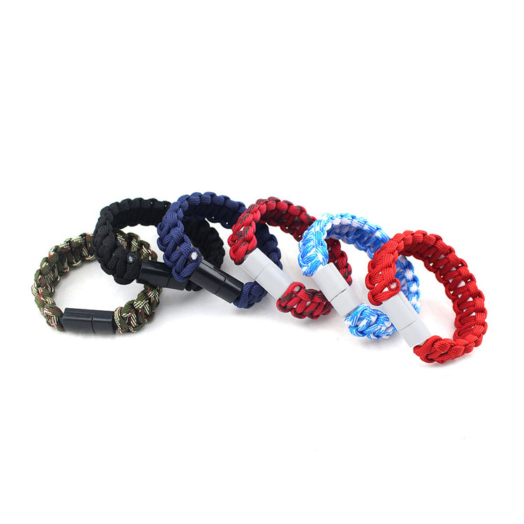 Survival  paracord bracelet USB data charger cable 