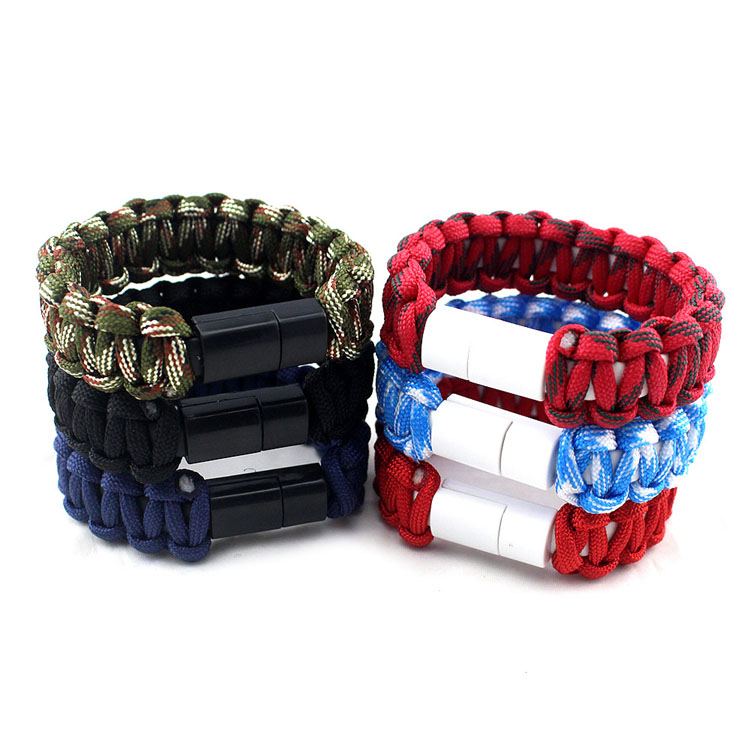 Survival  paracord bracelet USB data charger cable 