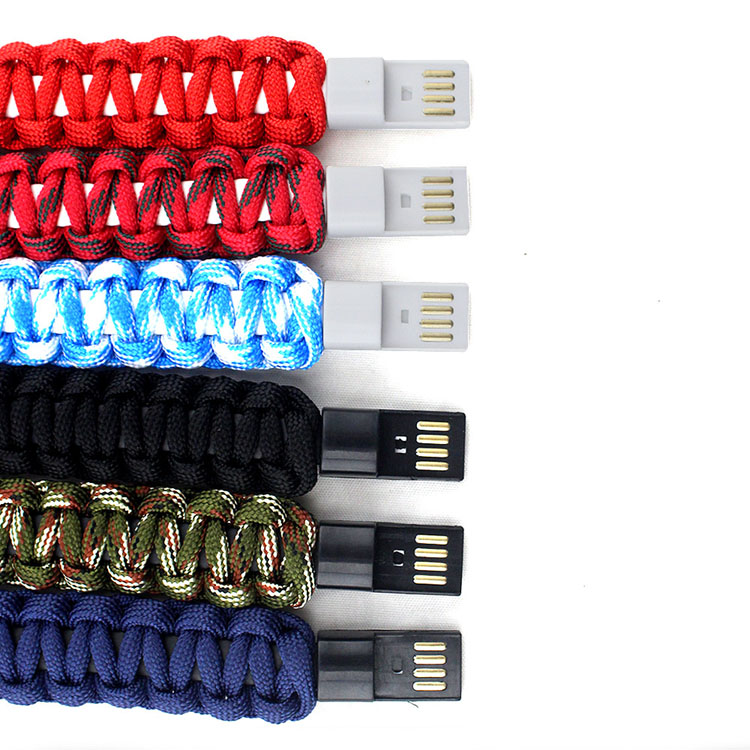 Survival  paracord bracelet USB data charger cable 