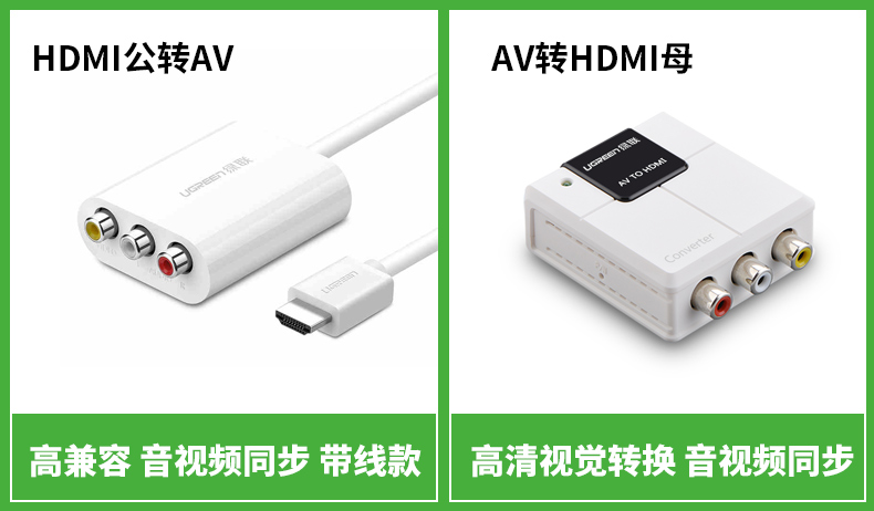 绿联40225-av转hdmi转换器-电视机顶盒DVD电脑显示器带音视频av