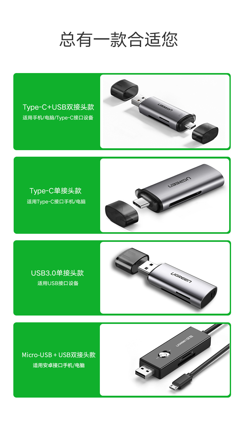 绿联50706-Type-C+USB 3.0多功能读卡器