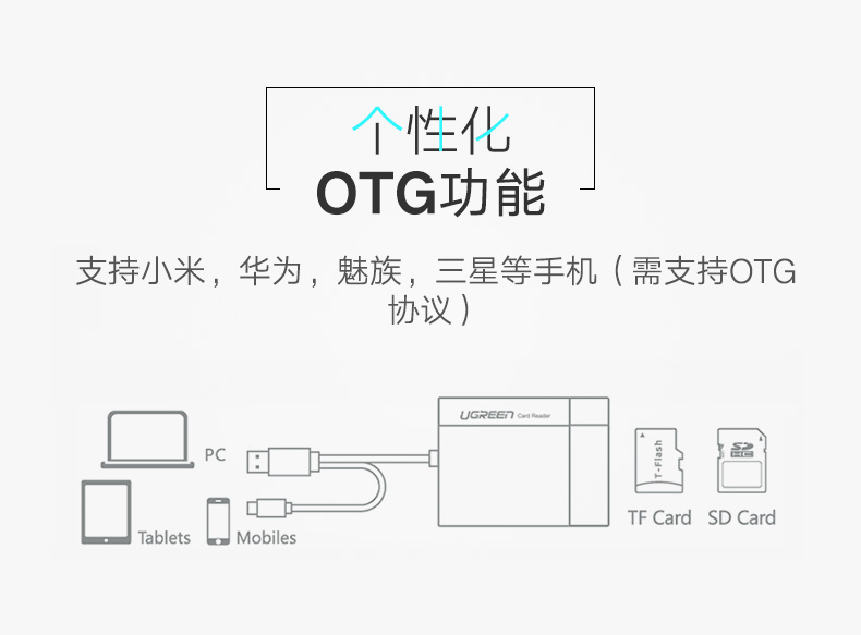 绿联40755-USB3.0多功能读卡器（TF/SD/CF/MS）带Type-C 公