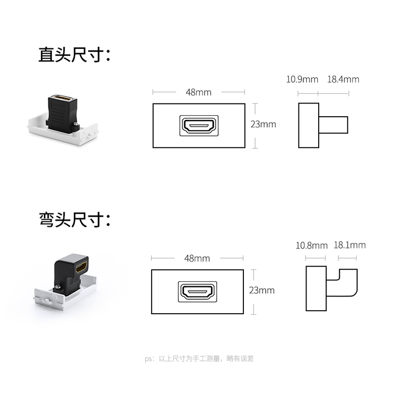 绿联20317-HDMI工程面板插座 直头 铝箔袋包装