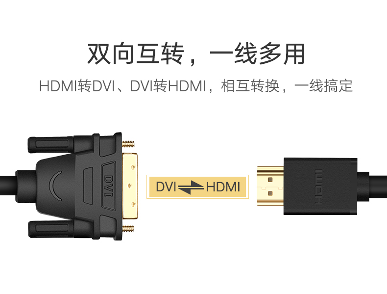 绿联HD106-HDMI转DVI线  黑色 圆线 