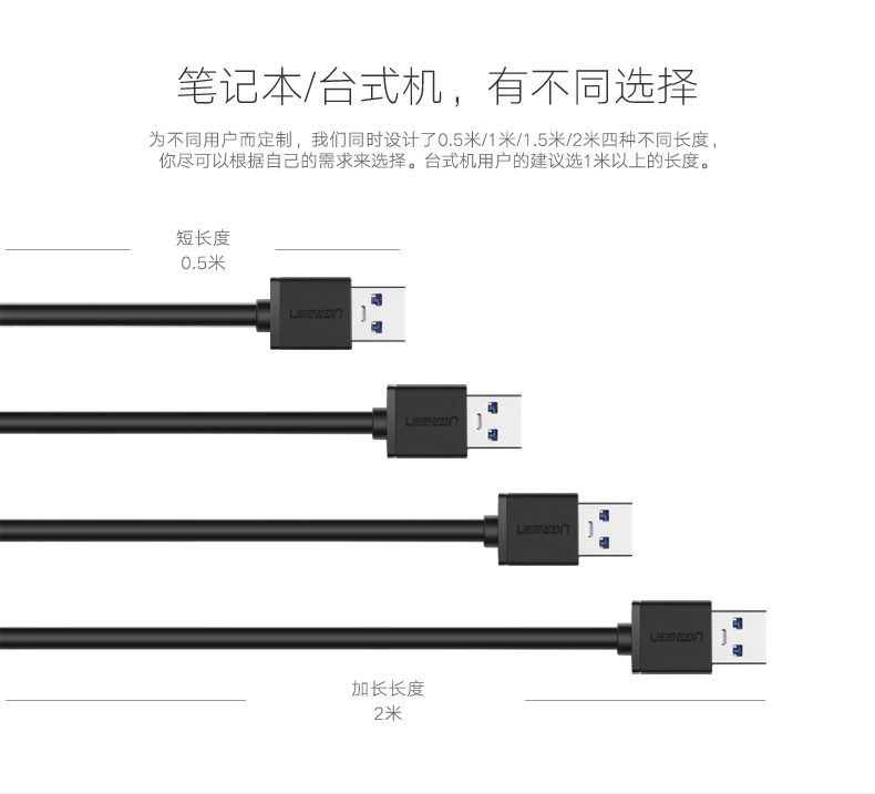 绿联20290-USB3.0 4口分线器0.5米黑色