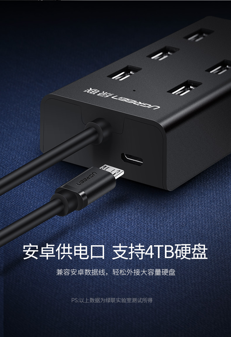 绿联30374-USB2.0 7口分线器1米黑色