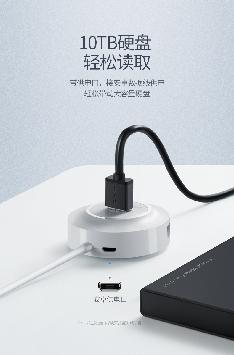 绿联20277-USB2.0 4口分线器 1米黑色