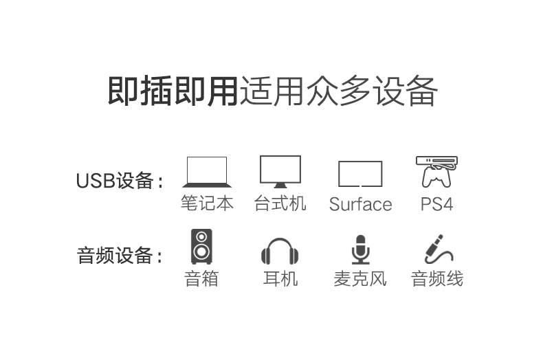 绿联30724-USB2.0声卡  15CM免驱 黑色