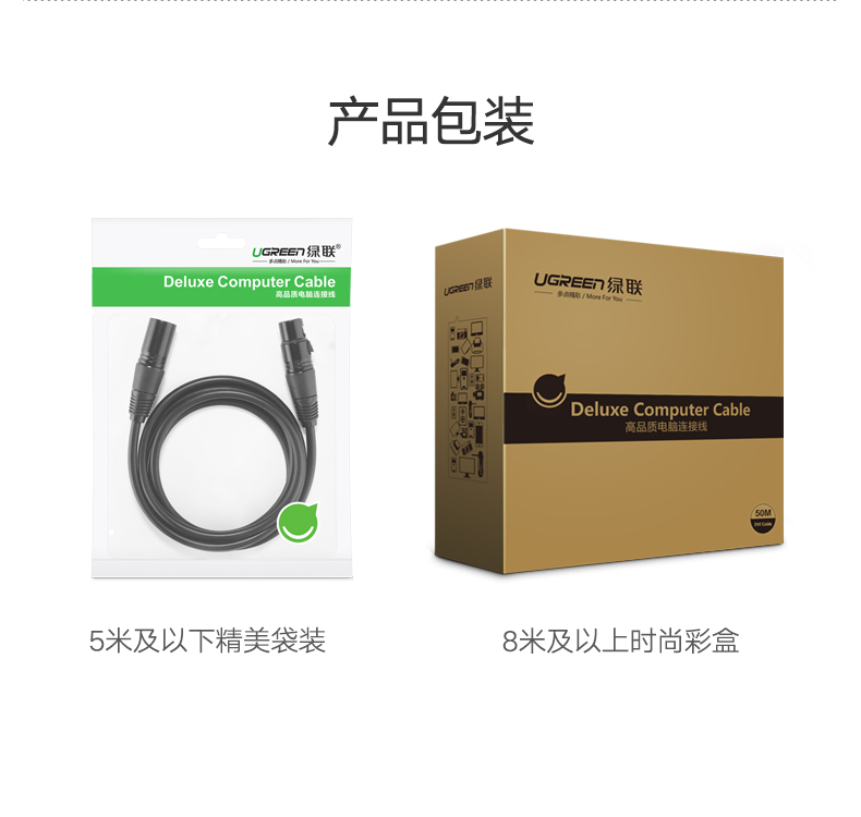 绿联AV130-卡农线公对母音频线专业延长线