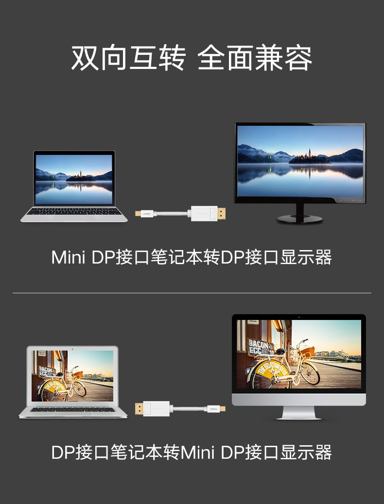 绿联10477-Mini DP转DP线1.5米黑色