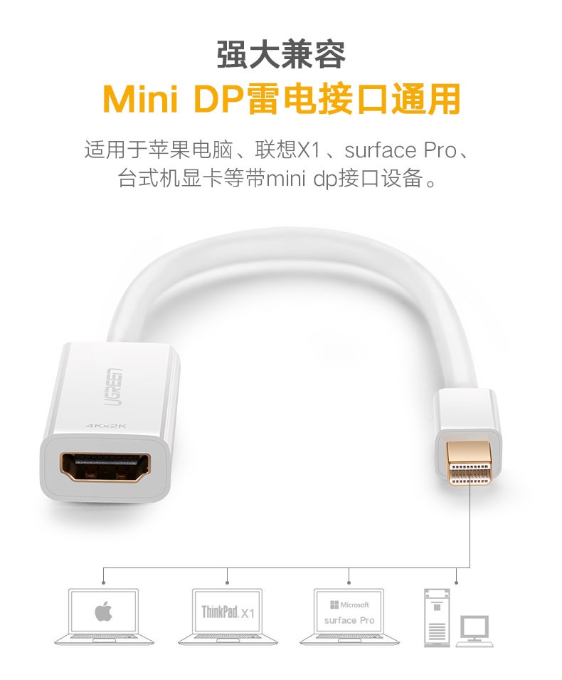 绿联10461-Mini DP转HDMI转换器  小巧款黑色