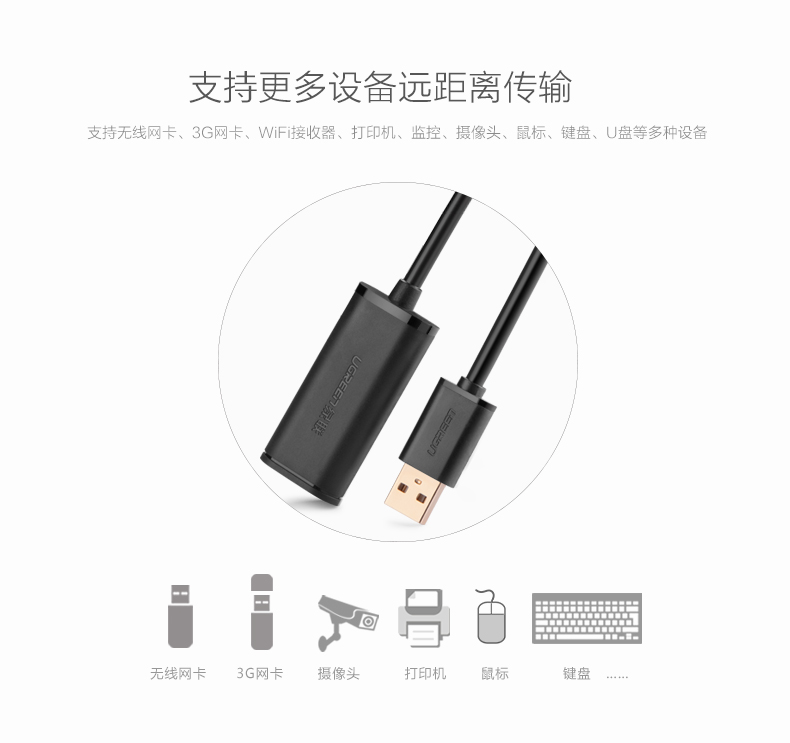 绿联10319-USB2.0延长线  带放大延长器